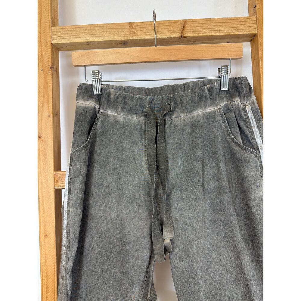 Tees by Tina Stephens Distressed dark grey Side Stripe Trousers Italy One Size - Picture 2 of 6